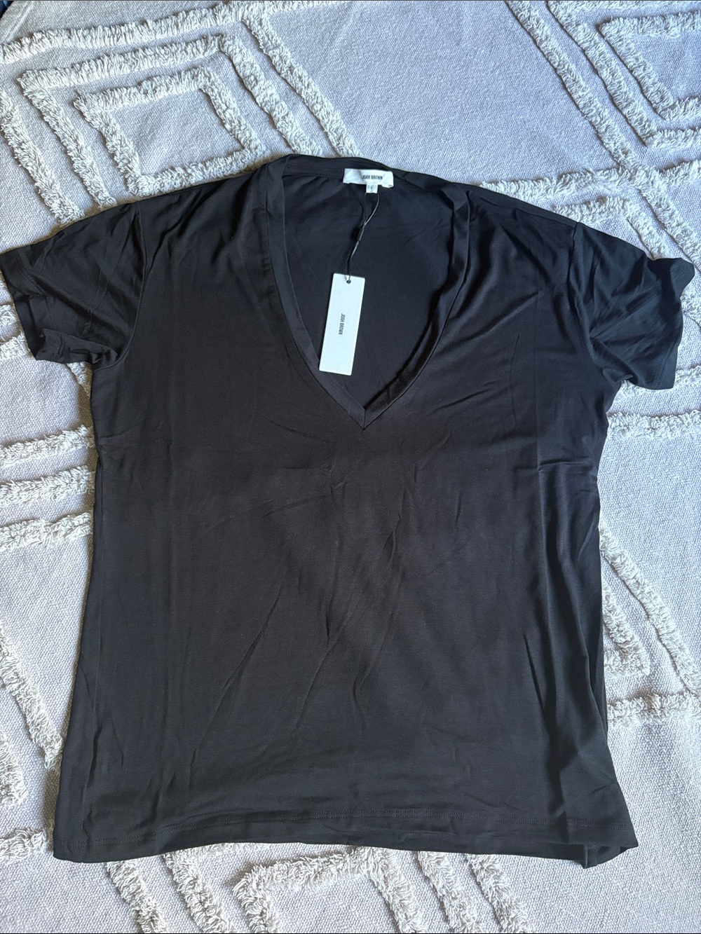 Joah Brown Black Deep V-Neck Short Sleeve Tee